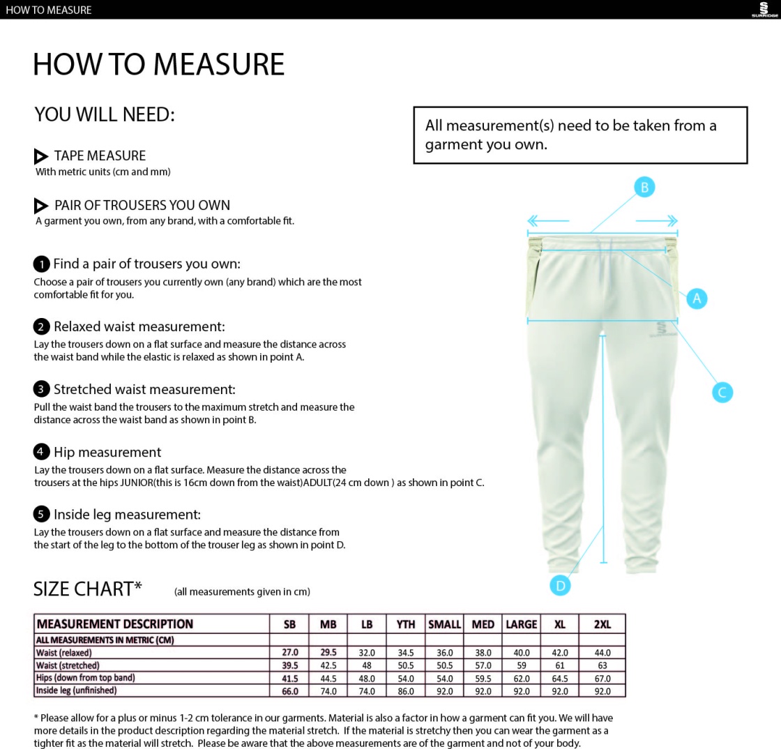 Croxton Kerrial CC Blade Playing Pant : Maroon - Size Guide