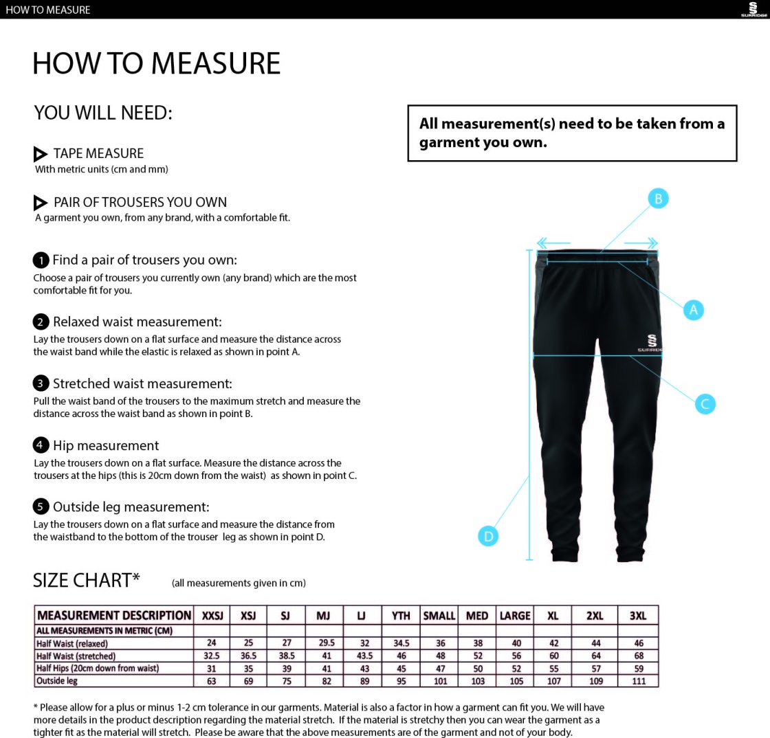 Croxton Kerrial Cricket Club - Skinny Pant - Size Guide