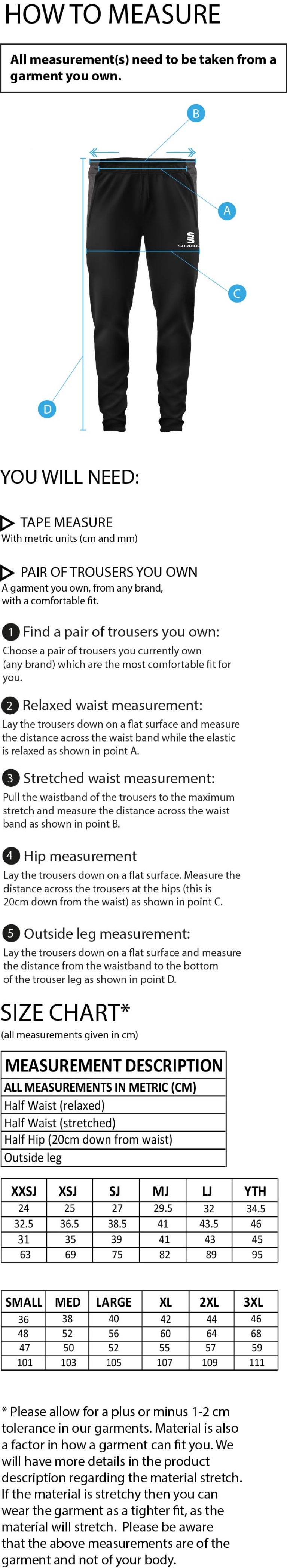 Croxton Kerrial Cricket Club - Skinny Pant - Size Guide