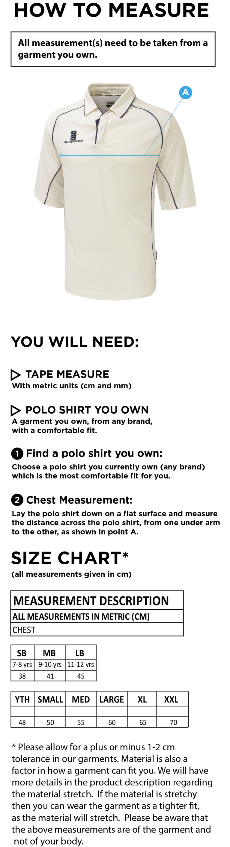 Croxton Kerrial CC Dual Premier Short Sleeve Shirt - Size Guide