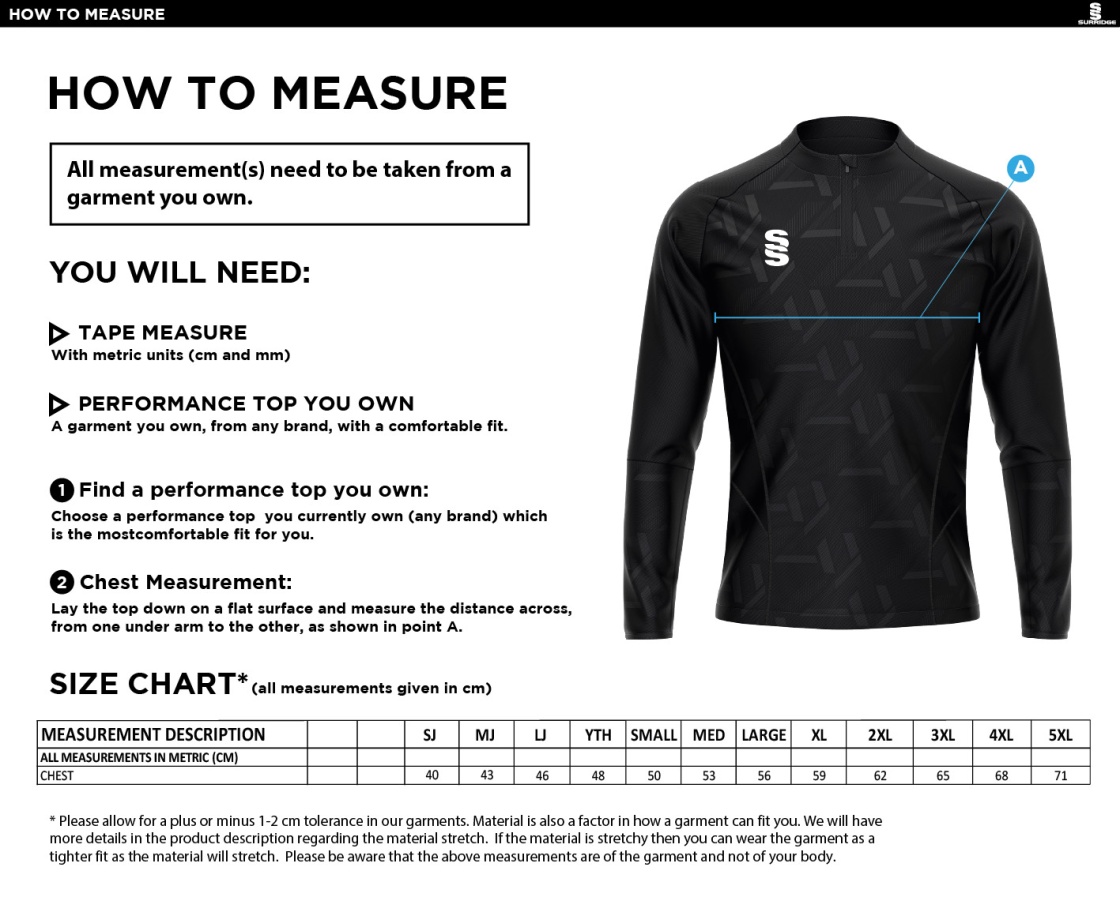 Croxton Kerrial CC Impact 1/4 Zip Performance Top : Navy - Size Guide